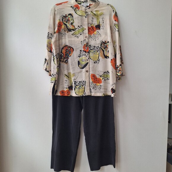 CITRON SANTA MONICA 100% Silk Asian Print Shirt Full-Length Trousers